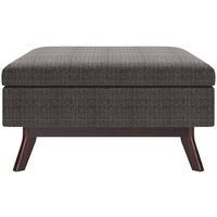 Simpli Home - Owen Square Mid-Century Modern Woven Fabric/Faux Air Leather Ottoman With Inner Sto... - Large Front