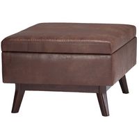 Simpli Home - Owen Mid-Century Modern Faux Air Leather Ottoman With Inner Storage - Distressed Sa... - Large Front