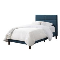 CorLiving - Bellevue Wide Panel Upholstered Bed, Twin - Ocean Blue - Large Front