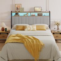 Pinmoco - Queen Size LED Linen Upholstered Storage Headboard with Charging Station - Gray - Gray - Large Front