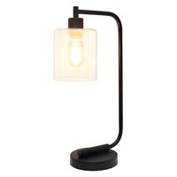 Simple Designs - Bronson Antique Style Industrial Iron Lantern Desk Lamp with Glass Shade - Black - Large Front