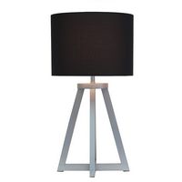 Simple Designs - Interlocked Triangular Gray Wood Table Lamp with Fabric Shade - Gray/Black - Large Front