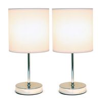 Simple Designs - Chrome Mini Basic Table Lamp with Fabric Shade 2 Pack Set - Chrome/White - Large Front