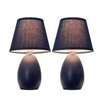 Simple Designs - Mini Egg Oval Ceramic Table Lamp 2 Pack Set - Black - Large Front