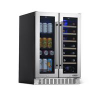 NewAir - 18-Bottle or 58-Can French Door Dual Zone Wine Refrigerator with SplitShelf and Beech Wo... - Large Front
