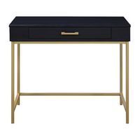 OSP Home Furnishings - Modern Life Desk in Finish With Gold Metal Legs - Black - Large Front