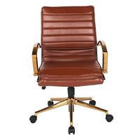 OSP Home Furnishings - Mid-Back Faux Leather Chair with Gold Finish in Faux Leather - Saddle - Large Front