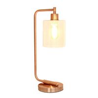 Simple Designs - Bronson Antique Style Industrial Iron Lantern Desk Lamp with Glass Shade - Rose ... - Large Front