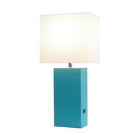 Elegant Designs - Modern Leather Table Lamp with USB and White Fabric Shade - Teal - Large Front