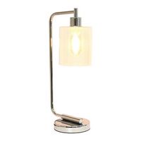 Simple Designs - Bronson Antique Style Industrial Iron Lantern Desk Lamp with Glass Shade - Chrome - Large Front