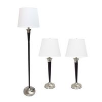 Elegant Designs - 3 Pack Lamp Set (2 Table Lamps, 1 Floor Lamp) - Malbec Black and Brushed Nickel - Large Front