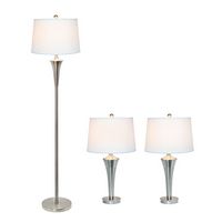 Elegant Designs - Tapered 3 Pack Lamp Set (2 Table Lamps, 1 Floor Lamp) with White Shades - Brush... - Large Front