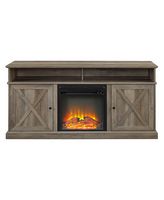 Walker Edison - Farmhouse Tall Barndoor Soundbar Storage Fireplace TV Stand for Most TVs up to 65... - Large Front