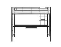 Walker Edison - Premium Metal Full Size Loft Bed with Wood Workstation - Black - Large Front