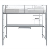 Walker Edison - Premium Metal Full Size Loft Bed with Wood Workstation - Silver - Large Front