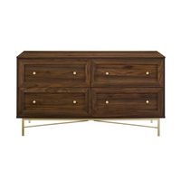 Walker Edison - 56” Contemporary 4 Drawer Gold Accent Dresser - Dark Walnut - Large Front