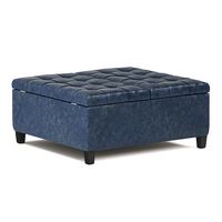 Simpli Home - Harrison 36 inch Wide Transitional Square Coffee Table Storage Ottoman in Faux Leat... - Large Front