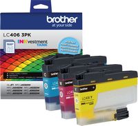 Brother - LC406 3PK 3-Pack INKvestment Tank Ink Cartridges - Cyan/Magenta/Yellow - Large Front