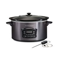 Hamilton Beach - Programmable Defrost 6-Quart Slow Cooker with Temperature Probe - Stainless Steel - Large Front