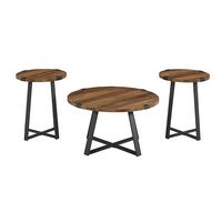 Walker Edison - Urban 3 Piece Metal Coffee and Side Table Set - Rustic Oak - Large Front