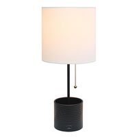 Simple Designs - Hammered Metal Organizer Table Lamp with USB charging port and Fabric Shade - Bl... - Large Front