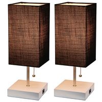 Simple Designs - Petite White Stick Lamp with USB Charging Port and Black Fabric Shade 2 Pack Set... - Large Front