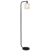 Simple Designs - Antique Style Industrial Iron Lantern Floor Lamp with Glass Shade - Black - Large Front