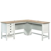 Sauder - Cottage Road L with Oak Finish Top Desk - Soft White - Large Front
