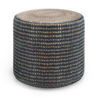 Simpli Home - Larissa Round Braided Pouf - Natural and Teal - Large Front