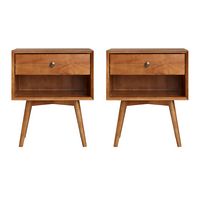 Walker Edison - Mid Century Open Cubby Nightstand set of 2 - Caramel - Large Front