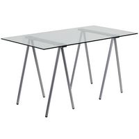 Alamont Home - Rectangle Contemporary Glass Home Office Desk with Metal Frame - Clear/Chrome - Large Front