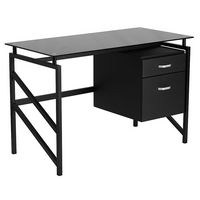 Alamont Home - Singleton Rectangle Contemporary Glass  Home Office Desk - Black - Large Front