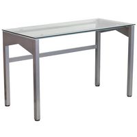 Alamont Home - Jayden Rectangle Contemporary Glass Home Office Desk - Clear/Silver - Large Front