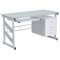 Alamont Home - Singleton Rectangle Contemporary Glass  Home Office Desk - Frosted/White - Large Front