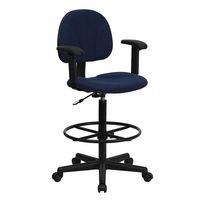 Alamont Home - Bruce Contemporary Fabric Drafting Stool - Navy Blue Patterned - Large Front