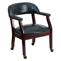 Alamont Home - Sarah  Traditional Vinyl Side Chair - Upholstered - Navy Vinyl - Large Front