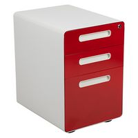 Alamont Home - Wren Modern Steel 3-Drawer Filing Cabinet - White and Red - Large Front