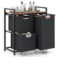 Costway Freestanding Laundry Hamper Basket Organizer w/ 3 Pull-Out Removable Bags - Black, Rustic... - Large Front