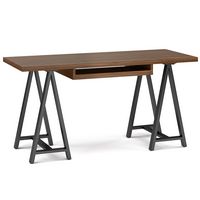 Simpli Home - Sawhorse industrial 60 inch wide solid wood and metal desk - Walnut - Large Front