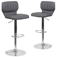 Alamont Home - Contemporary Vinyl Adjustable Height Barstool (set of 2) - Gray Vinyl - Large Front