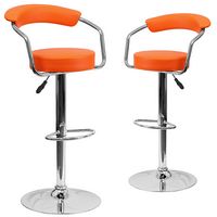 Alamont Home - Contemporary Vinyl Adjustable Height Barstool with Arms (set of 2) - Orange - Large Front