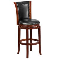 Flash Furniture - 30'' High Wood Barstool with Panel Back and LeatherSoft Swivel Seat - Dark Ches... - Large Front