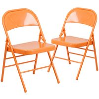 Alamont Home - Hercules Colorburst Series Double Hinged Metal Folding Chair (set of 2) - Orange M... - Large Front