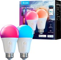 Govee - A19 1200 Lumens Wi-Fi Smart LED Bulb (2-Pack) - RGB - Large Front