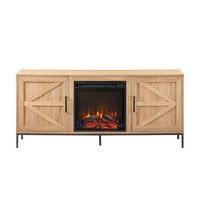 Walker Edison - Modern Farmhouse Barn Door Fireplace TV Stand for Most TVs up to 65” - Coastal Oak - Large Front