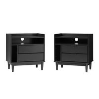 Walker Edison - Boho Solid Wood Nightstand (set of 2) - Black - Large Front