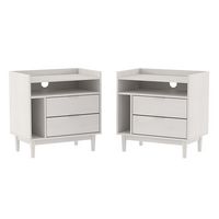 Walker Edison - Boho Solid Wood Nightstand (set of 2) - White - Large Front