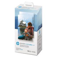 HP - Sprocket Studio Plus Semi-Gloss Photo Paper 4x6 with 108 Sheets and 2 Cartridges - White - Large Front