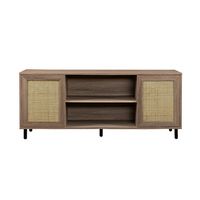 Walker Edison - Boho 2-Door Rattan TV Stand for TVs up to 60” - Driftwood - Large Front