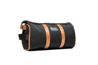 PKG - Charlotte Recycled Essentials Toiletry Bag - Black/Tan - Large Front